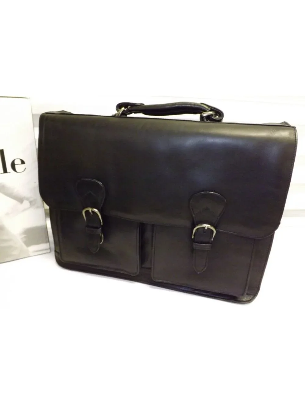 Kenneth Cole New York Black Gen Leather Laptop Briefcase W/ Dust Bag & Box New